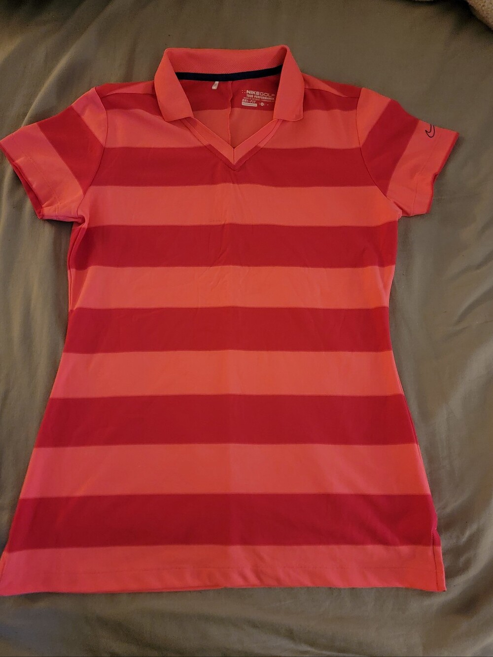 Nike Pink & Red Striped Polo Shirt